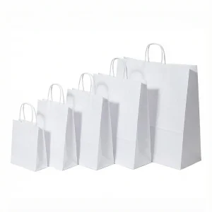 Χάρτινη Σακούλα Συσκευασίας Kraft Με Στριφτό Χεράκι Λευκή