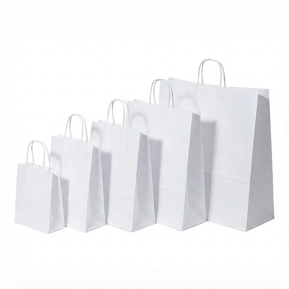 Χάρτινη Σακούλα Συσκευασίας Kraft Με Στριφτό Χεράκι Λευκή