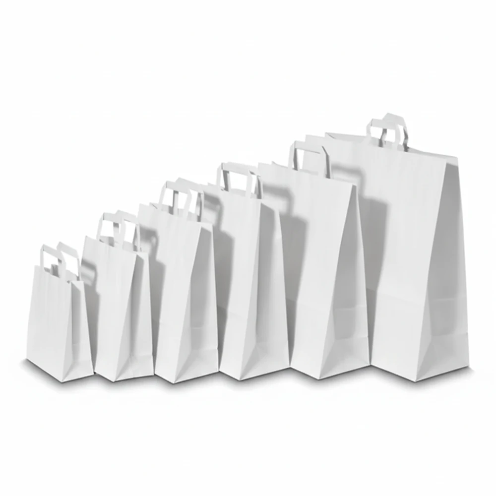 Χάρτινη Σακούλα Συσκευασίας Kraft Με Πλακέ Χεράκι Λευκή