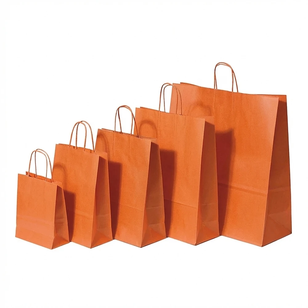 Χάρτινη Σακούλα Συσκευασίας Kraft Με Στριφτό Χεράκι Πορτοκαλί