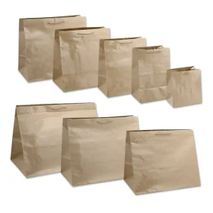 Χάρτινη Τσάντα Συσκευασίας Με Πλατιά Πιέτα Κορδόνι Και Γυαλιστερή Πλαστικοποίηση Καφέ